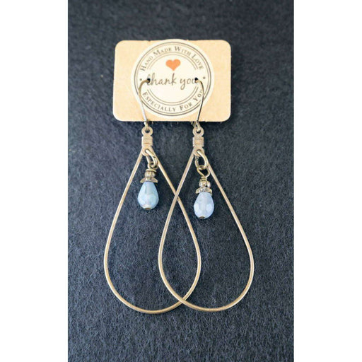 Market on Blackhawk:  Handmade Earrings from Cowgirl Pretty - Teardrop Hoops with Blue Stone  (2.75" long, 0.2 oz.)  |   Cowgirl Pretty