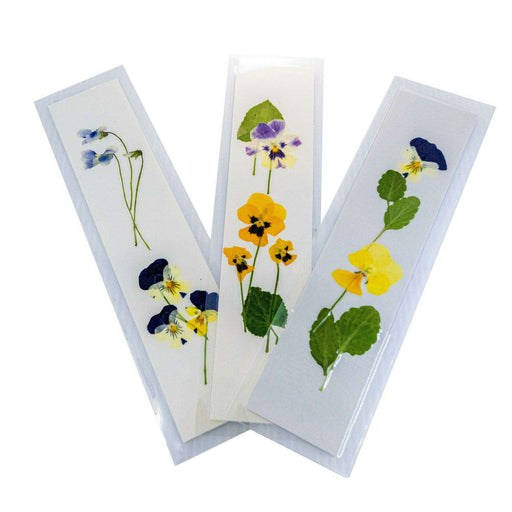 Market on Blackhawk:  Handmade Pressed Flower Bookmark - Pansy / Viola:  Mixed Yellow, Blue, & Purple  (1 bookmark)  |   LA MAISON RAVOUX