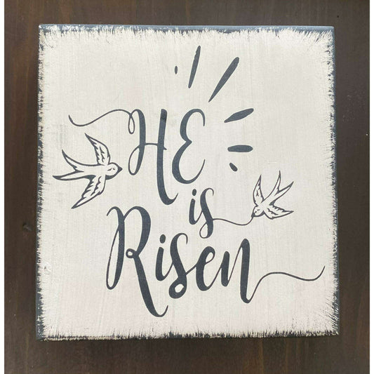 Market on Blackhawk:  He is Risen - Handmade Painted Wood Sign - White Background (5.5" x 5.5")  |   Ceils Crafts