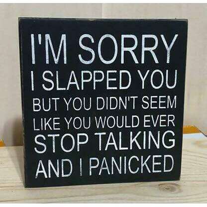 Market on Blackhawk:  I'm Sorry I slapped you but you didn't seem like you would ever stop talking and I panicked - Handmade Painted Wood Sign   |   Ceils Crafts