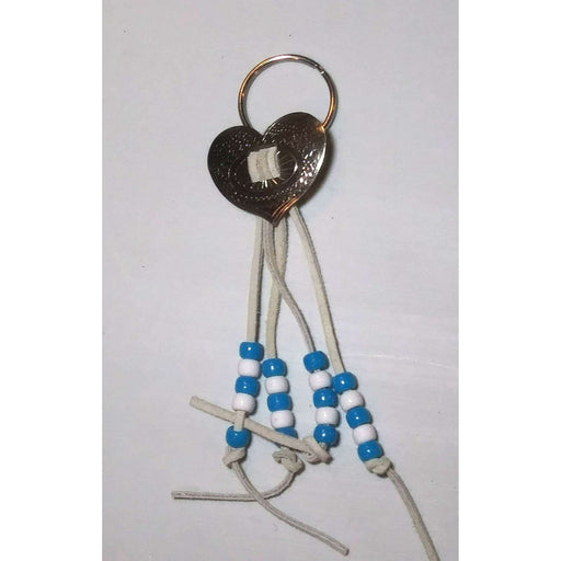 Market on Blackhawk:  Key Chain with Conch, Leather Lacing and Beads - Handmade Key Chain - White Leather Lacing w/Blue & White Beads & Heart Conch  |   Rag Rug Haven