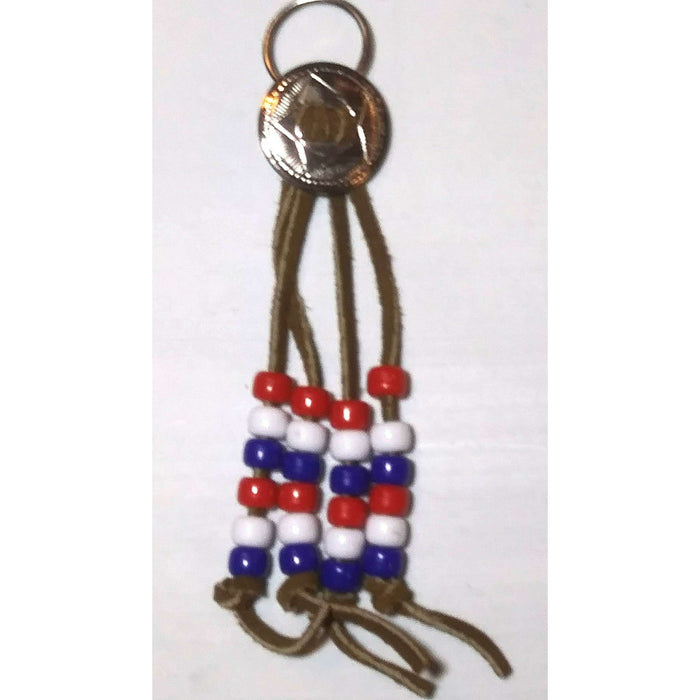 Market on Blackhawk:  Key Chain with Conch, Leather Lacing and Beads - Handmade Key Chain - Star Shape Leather Lacing with Patriotic Beads  |   Rag Rug Haven