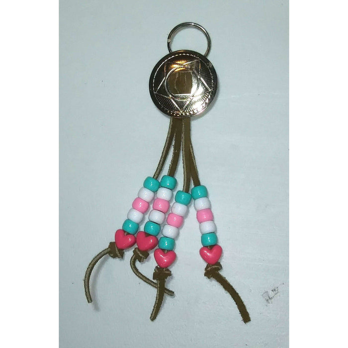 Market on Blackhawk:  Key Chain with Conch, Leather Lacing and Beads - Handmade Key Chain - Star Shape Leather Lacing with Multi-ColoredBeads  |   Rag Rug Haven