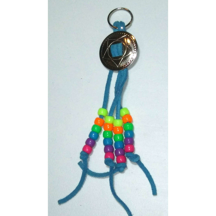 Market on Blackhawk:  Key Chain with Conch, Leather Lacing and Beads - Handmade Key Chain - Star Shape Leather Lacing with Rainbow Beads  |   Rag Rug Haven