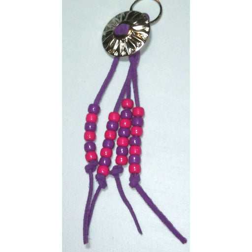 Market on Blackhawk:  Key Chain with Conch, Leather Lacing and Beads - Handmade Key Chain - Flower Shape w/Purple Leather Lacing with Pink/Purple Beads  |   Rag Rug Haven
