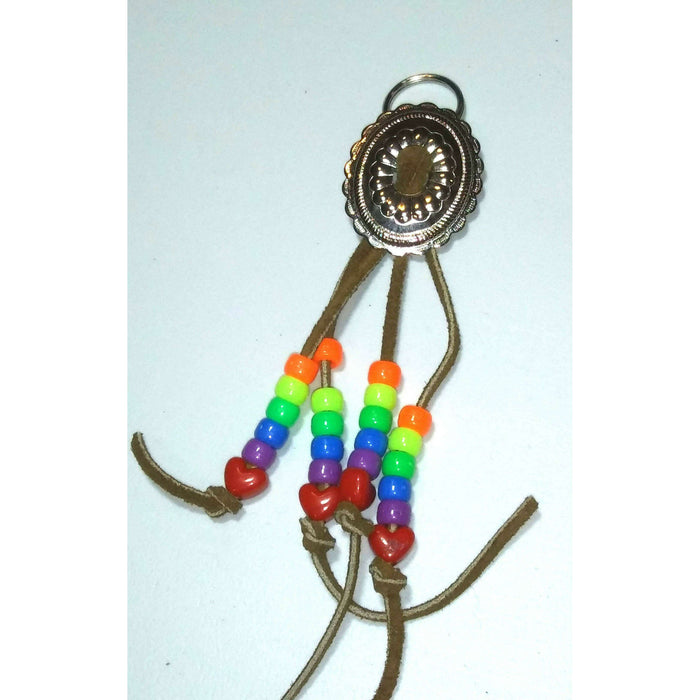 Market on Blackhawk:  Key Chain with Conch, Leather Lacing and Beads - Handmade Key Chain - Oval Conch Leather Lacing w/Rainbow Beads  |   Rag Rug Haven