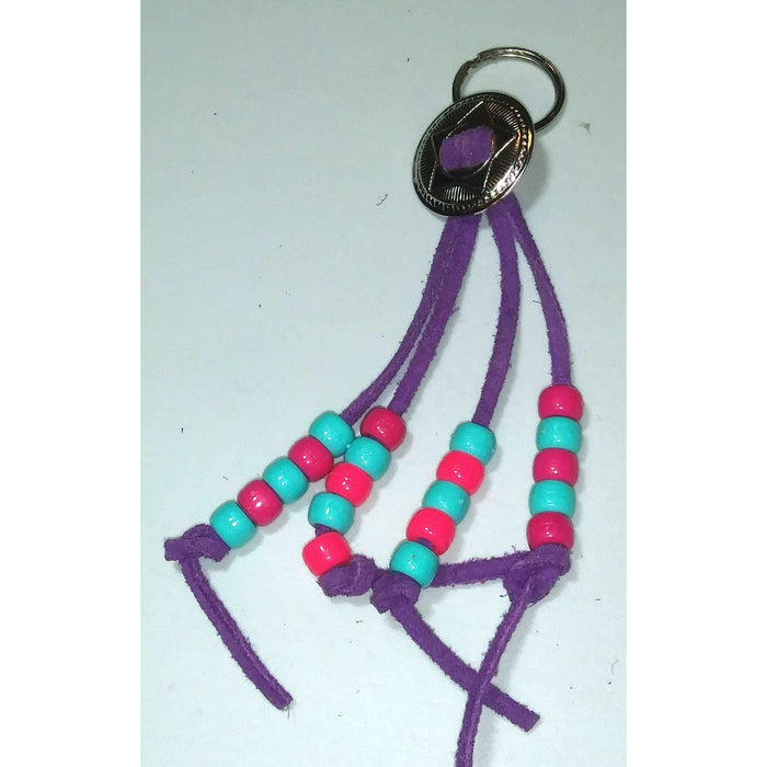 Market on Blackhawk:  Key Chain with Conch, Leather Lacing and Beads - Handmade Key Chain - Small Star Conch Purple Leather Lacing w/Two Tone Beads  |   Rag Rug Haven