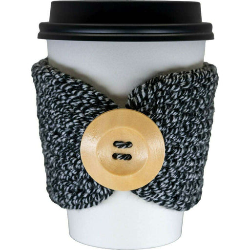 Market on Blackhawk:  Knitted Coffee Cozies - Black and White with One Large Button  |   Blufftop Farm