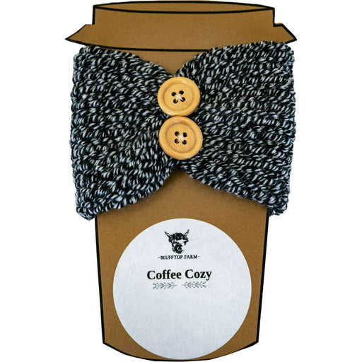 Market on Blackhawk:  Knitted Coffee Cozies - Black and White Coffee Cozy with Two Buttons  |   Blufftop Farm