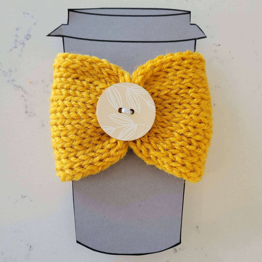 Market on Blackhawk:  Knitted Coffee Cozies - Marigold Coffee Cozy with Single Button  |   Blufftop Farm