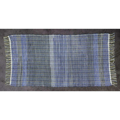 Market on Blackhawk:  Rag Rugs: Denim (loom-made by hand) - Green & Blues (25" x 54")  |   Rag Rug Haven