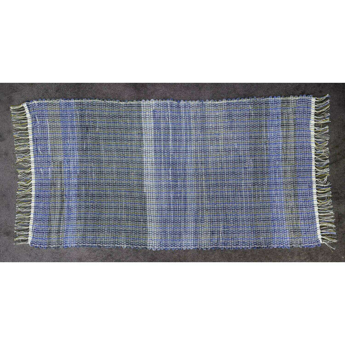 Market on Blackhawk:  Rag Rugs: Denim (loom-made by hand) - Green & Blues (25" x 54")  |   Rag Rug Haven