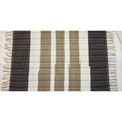 Market on Blackhawk:  Rag Rugs: Knit (loom-made by hand) - Dark Brown, White and Tan Knit Materials (25" x 36")  |   Rag Rug Haven