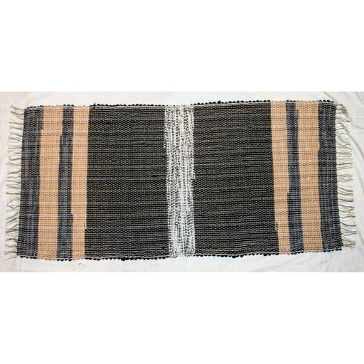 Market on Blackhawk:  Rag Rugs: Knit (loom-made by hand) - Dark Navy and Tan Knit Materials (25" x 57")  |   Rag Rug Haven