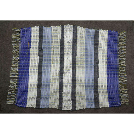 Market on Blackhawk:  Rag Rugs: Knit (loom-made by hand) - Blue and White T-Shirt Knit Materials (26" x 37.5") - Reduced due to "pot belly"!  |   Rag Rug Haven