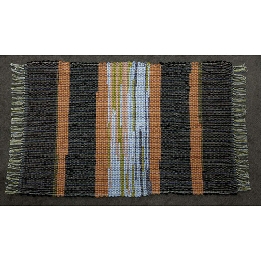 Market on Blackhawk:  Rag Rugs: Knit (loom-made by hand) - Darks with Peach and Light Blue Knit (24.75" x 44")  |   Rag Rug Haven
