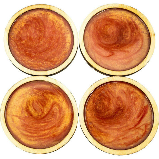 Market on Blackhawk:  Resin & Wood Coasters (handmade) - Orange Swirl  (4" x 4" x 0.38", 6.4 oz. for 4 coasters)  |   Mystic Creations