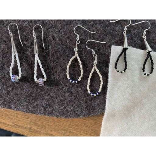 Market on Blackhawk:  Silver and Bead Loop Earrings - White with Blue Accents  |   LA MAISON RAVOUX