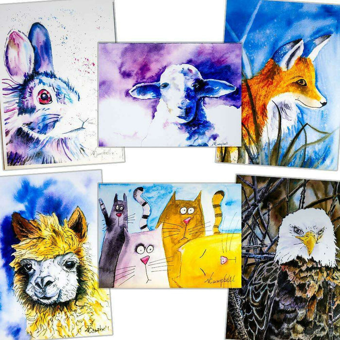 Market on Blackhawk:  Watercolor Card Pack Themes (6 Cards + 6 Envelopes) - Animal Pack 1  |   Natalie Campbell