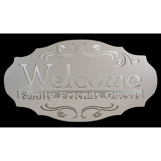 Market on Blackhawk:  Wood Sign - "Welcome Family, Friends, Guests" - Handmade Scroll Saw Art - Style B - White  (17.5" x 0.75" x 9.38", 1.06 lbs.)  |   Richard Welch Woodworking