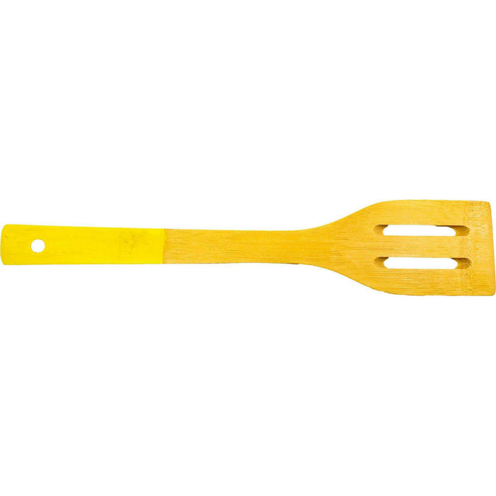 Market on Blackhawk:  Wooden Kitchen Utensils (#3063) - Yellow Handle Slotted spatula  (2.31" x 11.78"x 0.25", 1.6 oz.)  |   Quilts by Barb