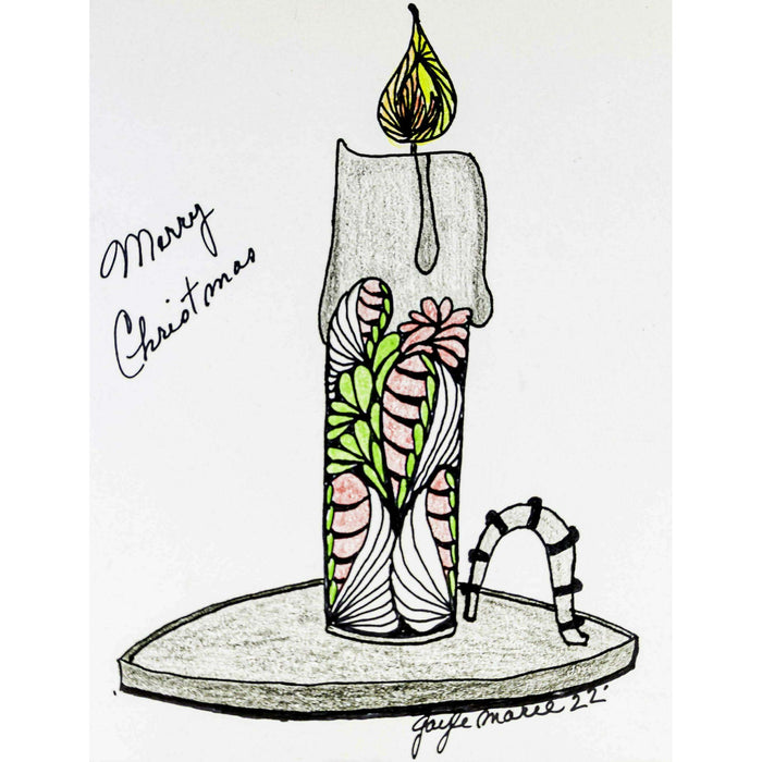 Market on Blackhawk:  Zendoodle Greeting Card with Envelope by gaylemarie (72) - Merry Christmas with Candle  |   Things That Garnish