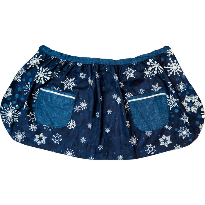 Market on Blackhawk:  Aprons & Reversable Aprons - Reversable Navy Blue with White Snowflakes   (17.25" L x 33" waist, with two-24" ties)  |   O Baby Creations & Kathys Simply Cakes