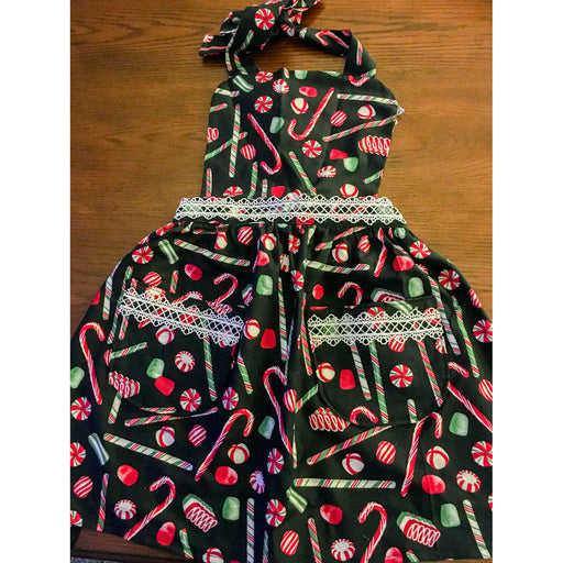 Market on Blackhawk:  Children's Aprons - Christmas Candy  (20.75" L x 26.5" waist, with two-18" ties)  |   O Baby Creations & Kathys Simply Cakes