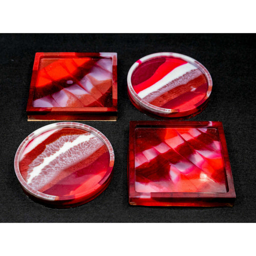 Market on Blackhawk:  Resin Coasters - Goin' Red  (4" x 4" x 0.25", 1 lb. for 4 coasters)  |   Mystic Creations