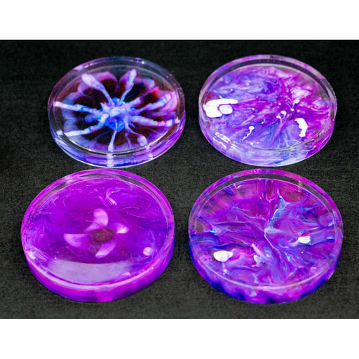 Market on Blackhawk:  Resin Coasters - Purple 'Sploshion  (4" x 4" x 0.38", 14 oz. for 4 coasters)  |   Mystic Creations