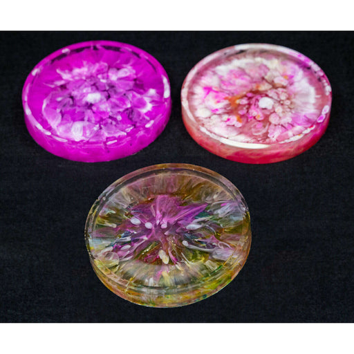 Market on Blackhawk:  Resin Coasters - Blooming  (size up to 4" x 4" x 2.5", 12.3 oz. for 4 coasters)  |   Mystic Creations