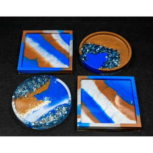 Market on Blackhawk:  Resin Coasters - Earth-n-Blue  (4" x 4" x 0.38", 7.4 oz for 4 coasters)  |   Mystic Creations