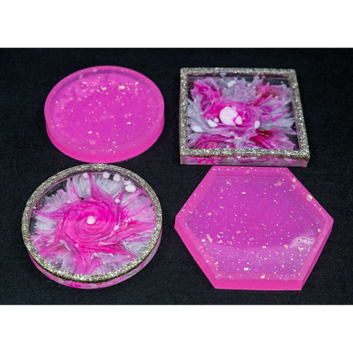 Market on Blackhawk:  Resin Coasters - Splashes of Pink  (4" x 4" x 0.4", 13 oz. for 4 coasters)  |   Mystic Creations