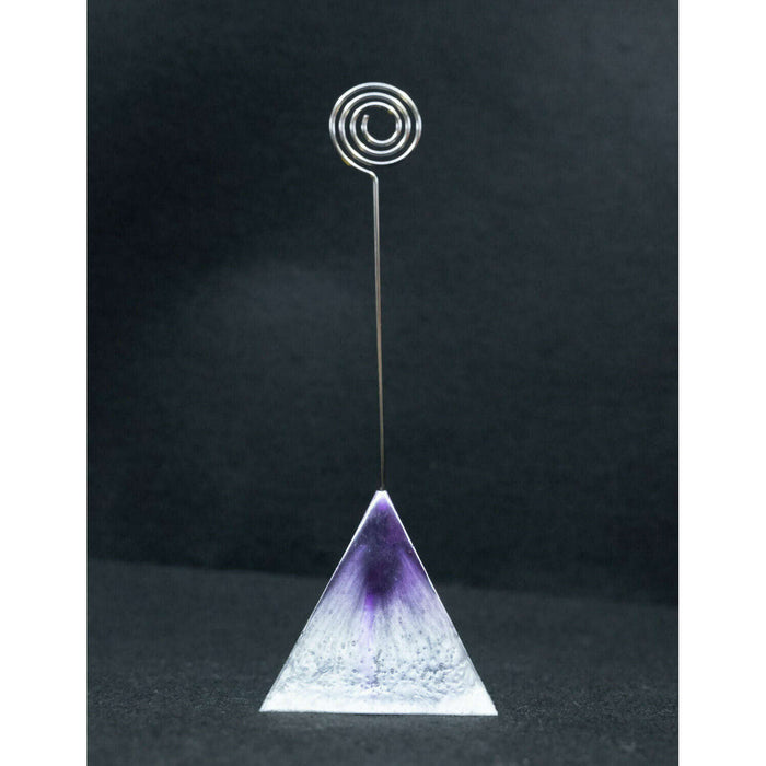 Market on Blackhawk:  Resin Tabletop Pyramid Decor - Purple & Silver Blend WITH Note Holder  (2" x 2" x 2" - without Note Holder, 1.7 oz.)  |   Mystic Creations