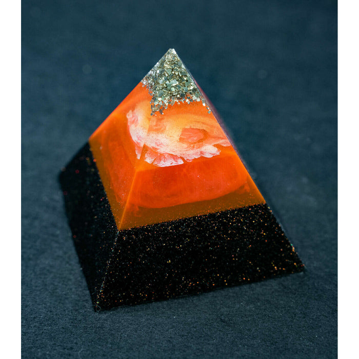 Market on Blackhawk:  Resin Tabletop Pyramid Decor - Black & Orange Sparkles  (3" x 3" x 3", 6 oz.)  |   Mystic Creations