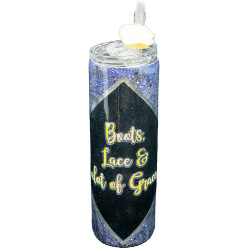 Market on Blackhawk:  Skinny Drink Tumblers - Boots Lace & a lot of Grace - 30 oz. capacity - (3" widest, 10" without Straw, 1.19 lbs)  |   Wacky Wench’s Creative Designs