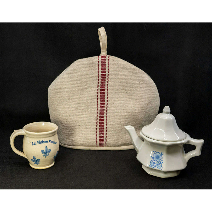 Market on Blackhawk:  Teapot Cozies - Homespun Red Stripe Teapot Cosy  |   La Maison Ravoux