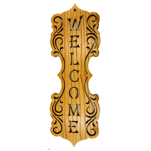 Market on Blackhawk:  Wood Sign - Welcome (vertical) - Handmade Scroll Saw Art - Lighter Wood  |   Richard Welch Woodworking